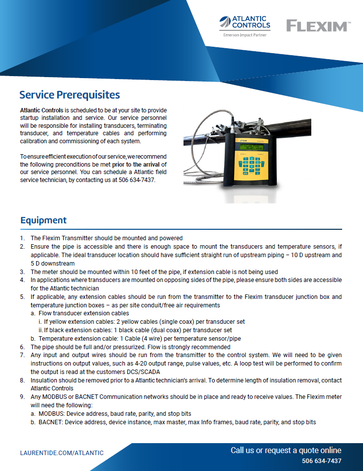 FLEXIM Start-Up Service Prerequisites Brochure
