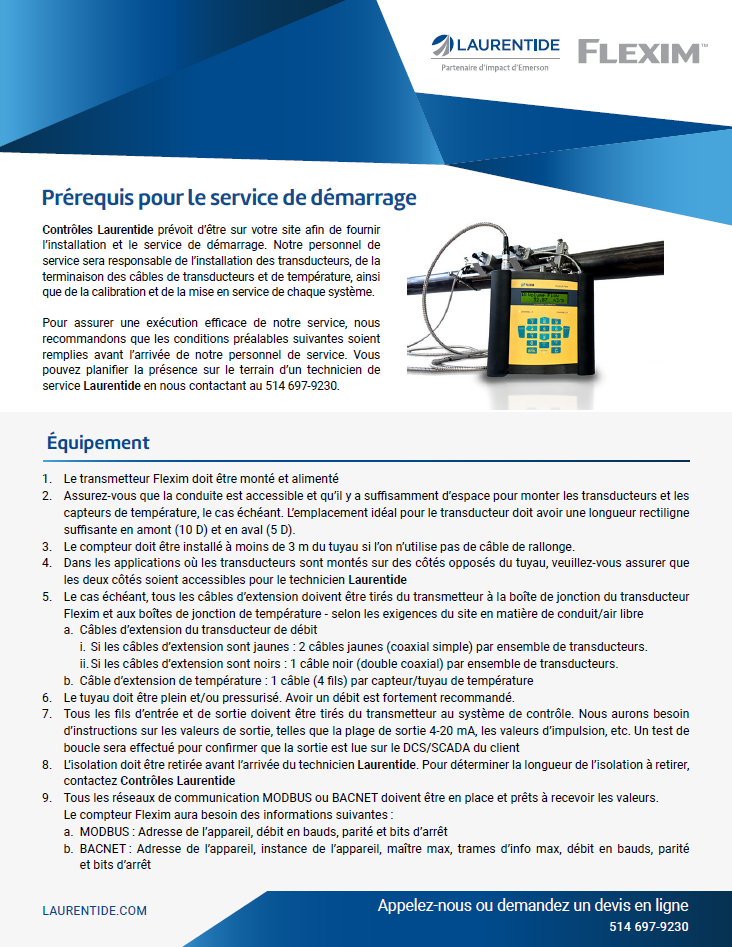 Brochure sur les conditions préalables au service de démarrage FLEXIM